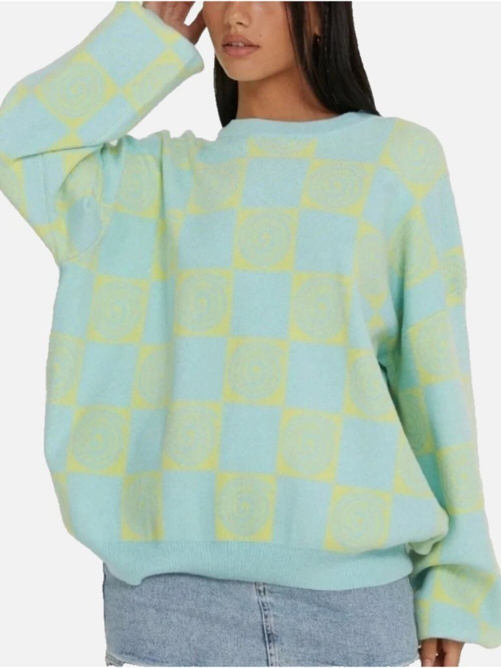 Motel Akari Jumper in Optiz Maze Blue Women's Large New with Tags